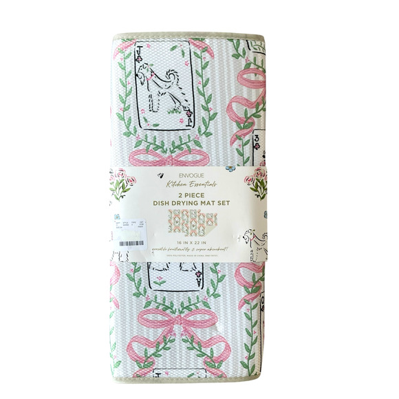 ENVOGUE Kitchen Dish Drying Mat 16x22 Set of 2 Pink Bows & Posh Dogs NEW - Picture 9 of 11